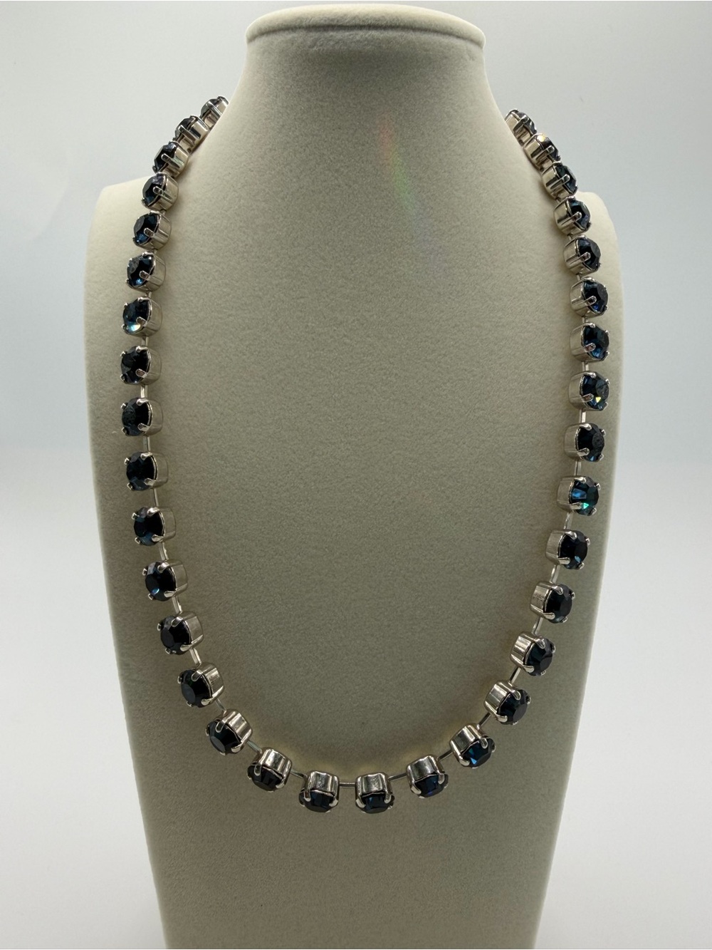 Classic Silver Necklace with Dark Blue Swarovski Crystals - Women Jewelry